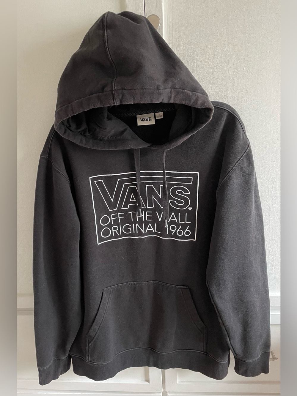 Vans Black Hoodie with White 'Off The Wall' Logo Size L